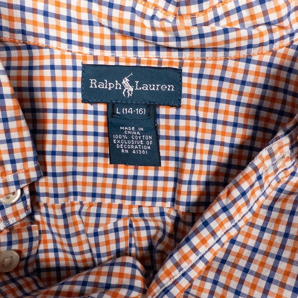 Ralph Lauren Button‎ Down Shirt Plaid Check Long Sleeve Kids Boys Size L (14-16)